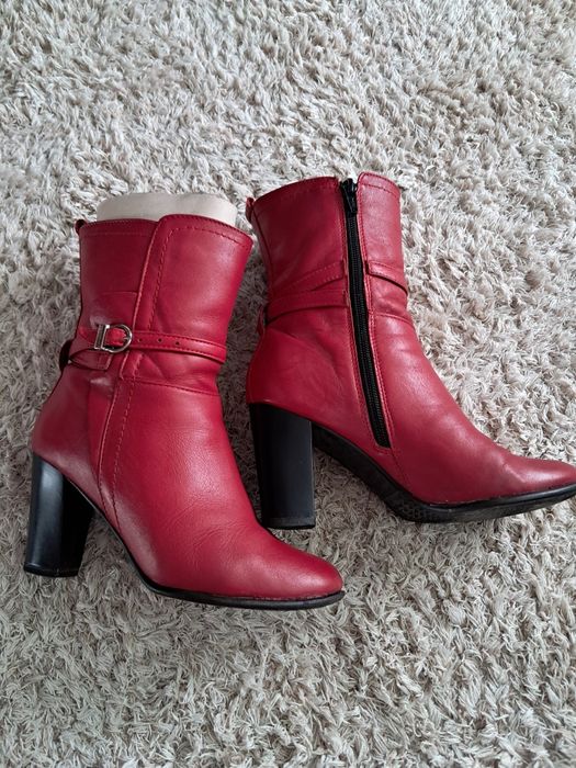 Botine ghete piele naturala rosie