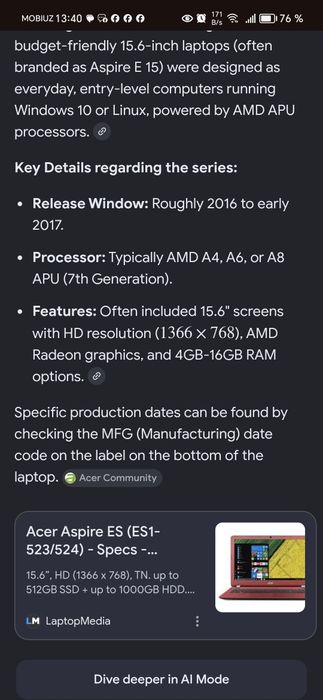 Notebook Acer zapchastga baraman