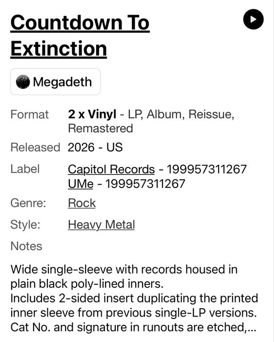 Фирменные виниловые пластинки Megadeth