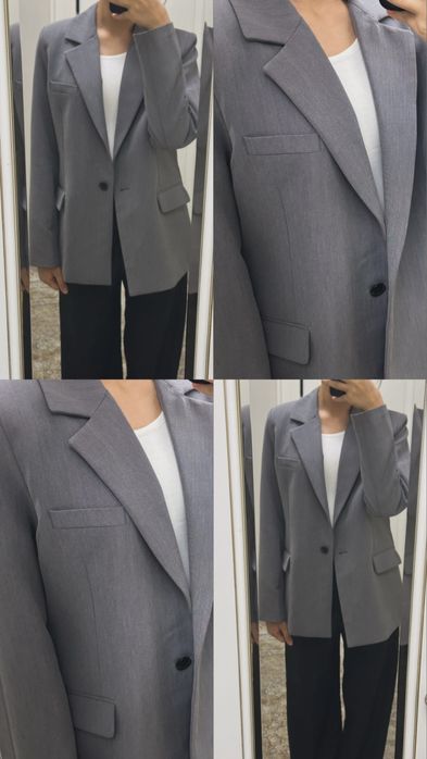 Серый пиджак oversize, размер S–M, почти новый