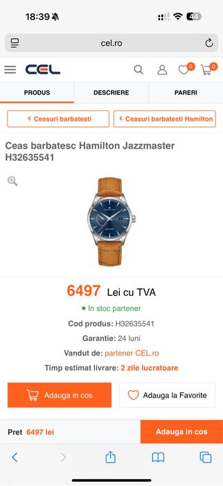 Ceas Hamilton  automatic impecabil, garantie, factura