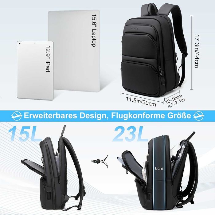 FENRUIEN бизнес раница за лаптоп 15.6" – USB-C, 15–23L
