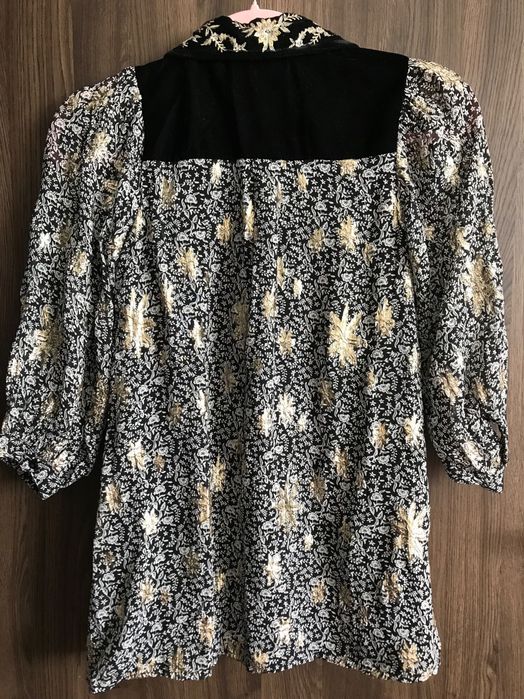 Rochie ocazie, neagră cu broderie metalica aurie, 7 ani, mărime 122cm, ZARA
