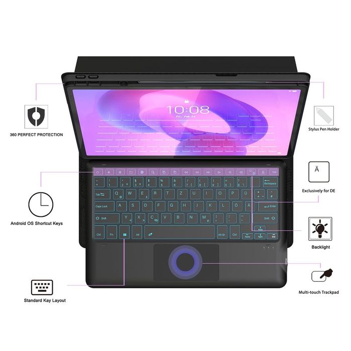 Husa cu tastatura iluminata pentru tableta Lenovo Idea Tab Pro 12.7"