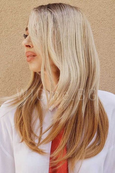 Дълга руса чуплива перука с тъмни корени Дакота