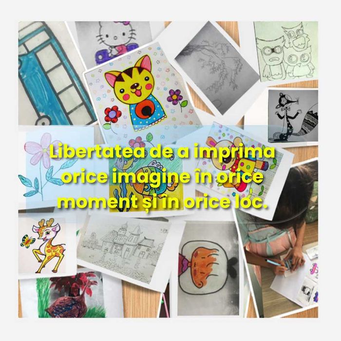 Imprimanta termica mini portabila Bluetooth 57mm, fara cerneala, imprimanta foto & etichete DIY pentru copii, aparat de buzunar cu aplicatie mobil