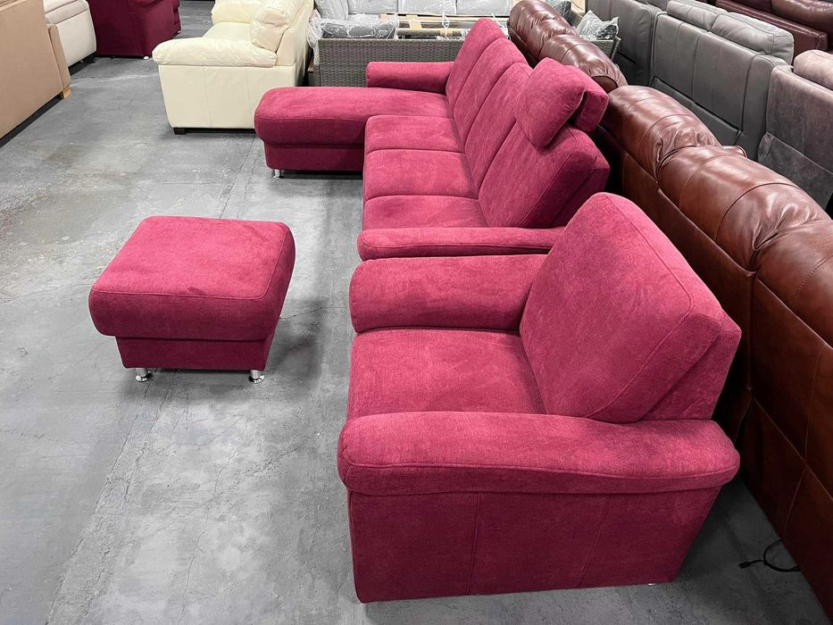 ПРОМОЦИЯ! Червен диван от плат с лежанка ф-я сън,фотьойл, табуретка