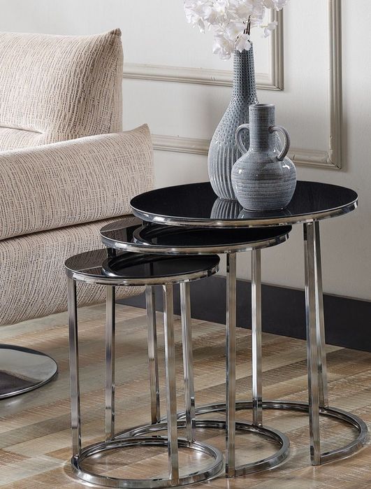 Стъклена холна маса / комплект 3 бр. – модерни декоративни масички