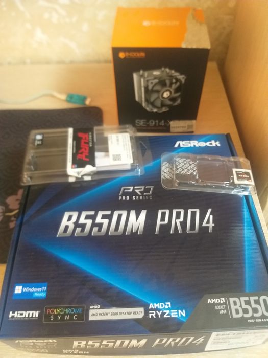 Комплект r5 5600 + ddr4 16 GB озу + asrock b550m pro 4 и кулер