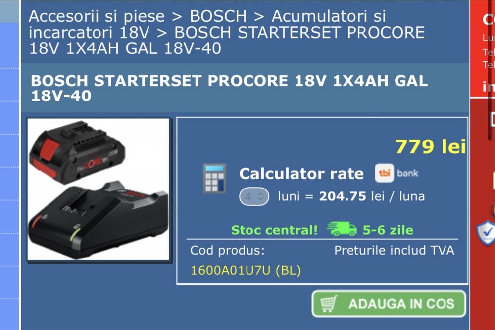 Bosch Starterset Procore 18V-40 Baterie+Incarcator