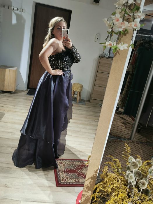 Fusta/trena detasabila din organza - gri antracit