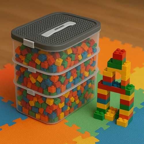 Cutie organizatoare pentru cuburi Lego si jucarii modular 3 nivele