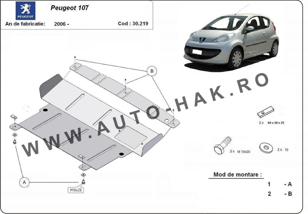 Scut motor metalic Peugeot 107 2006-prezent
