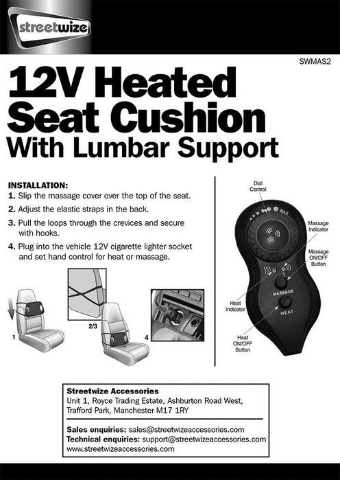 Perna suport lombar cu incalzire si masaj, 12V 9W