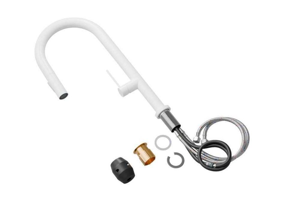 Бял смесител за кухня с изтегляща глава, 2 режима на струя - 9020