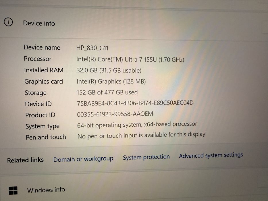 Vand laptop 2025 HP Elitebook G11 i7 Ultra, 512 GB SSD, 32 GB, 13 inch