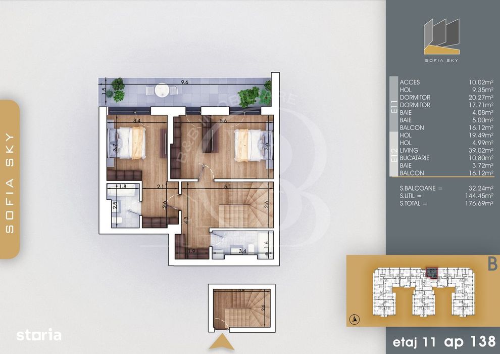 Th. Pallady 3 camere Duplex | Living 39mp | Dormitor 20mp