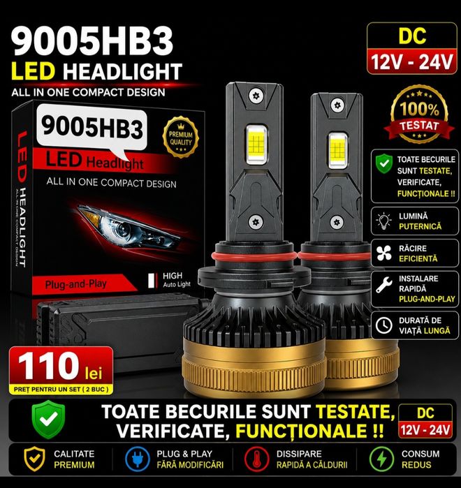 Becuri LED HB3 9005 Canbus 12V-24V 60000LM set 2buc