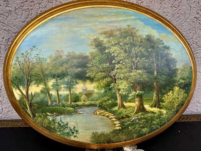 Superba pictura manuala pe lemn-Peisaj-forma bombata-Italia