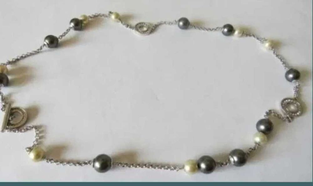 Colier, lant  argint, perle si cristale