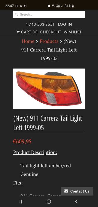 Ляв стоп Porsche 996 Carrera 1997 - 2002