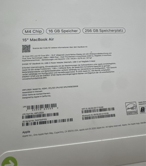 15” MacBook Air M4 • NOU • Sigilat • Garantie