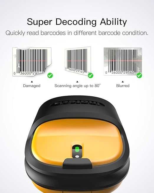 Безжичен баркод скенер Inateck, 2.4GHz, батерия 2600mAh, обхват 60m