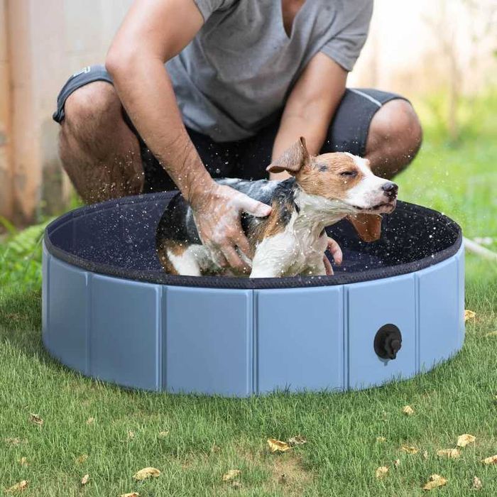 PawHut Сгъваема вана за кучета, Басейн за кучета, Ø80 x H20 см, Син