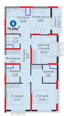 РОСКОШНАЯ! 4-комнатная-79,89 кв.м.СКИДКА 15%, Ипотека, Мирабад   (XS)