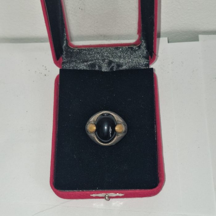 Inel argint 925 cu onyx natural, 11.64 g, marime 12