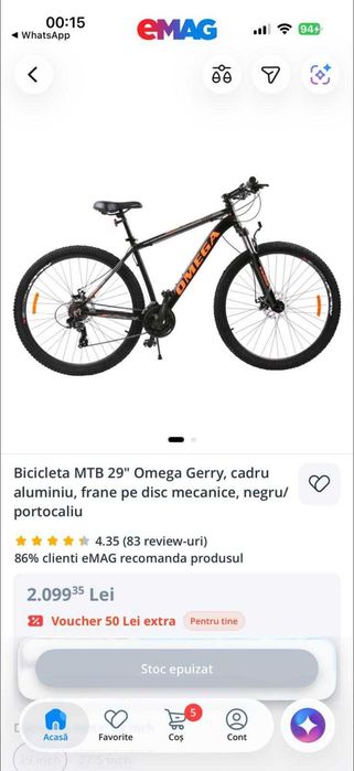 Bicicleta MTB 27.5" Omega Gerry, cadru aluminiu, frane pe disc mecanice