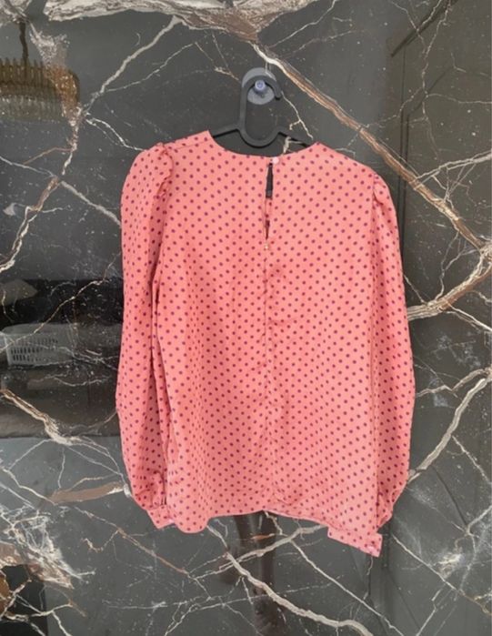 Bluză Poema elegantă roz prăfuit cu buline mov, mărime 38,