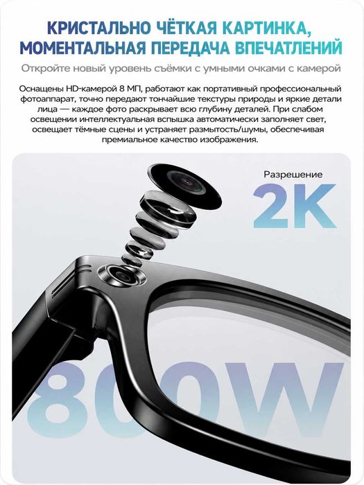Умные очки камера, Bluetoot, Wi-Fi, AI, микрофон, сенсорное управление