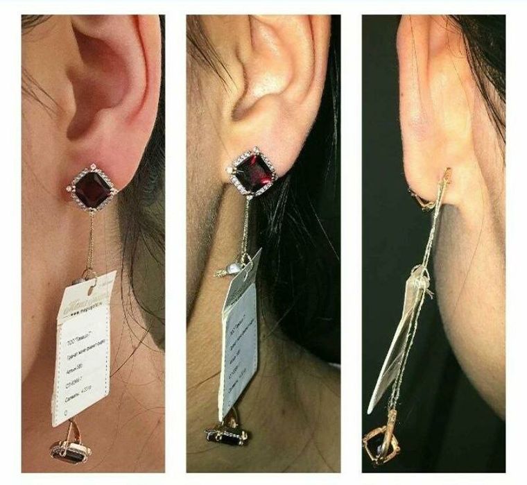 Серьги золотые камень гранат