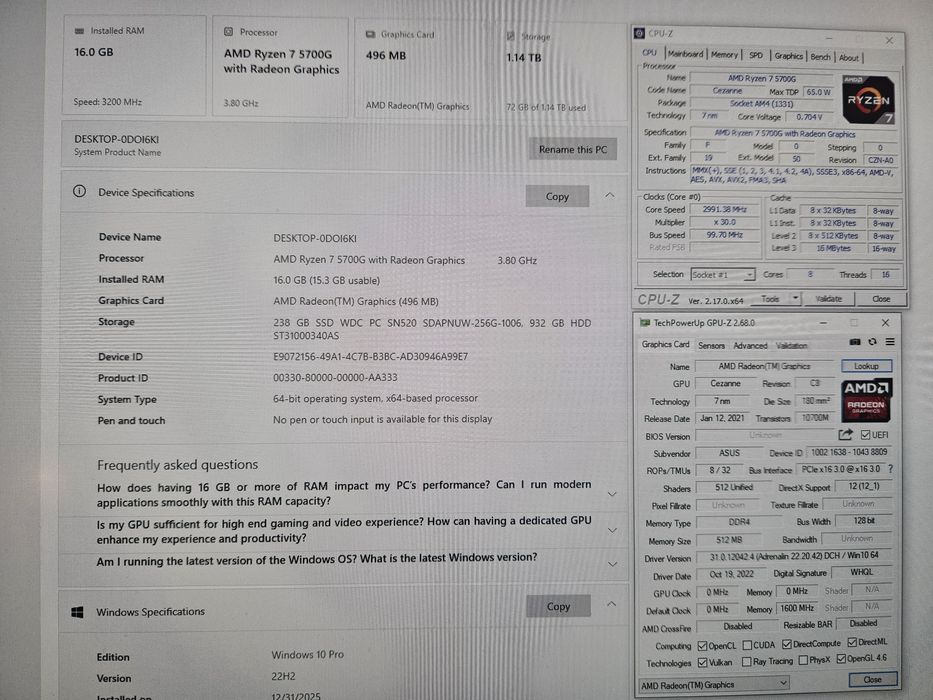 PC Office si eSports Gaming - 5700G - 16Gb DDR - 256Gb NVME - 1Tb HDD