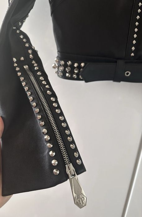 Кожено яке Philipp Plein с дантела и капси