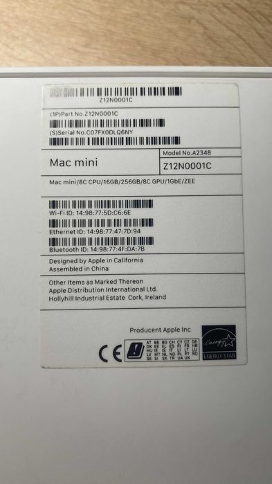 Mac mini M1 (2020) 16GB RAM / 256GB SSD – като нов, с кутия