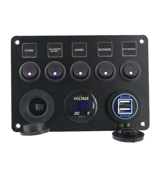 Kit Buton Auto. 6 Butoane Iluminate 2 Prize Si Voltmetru Rotunde