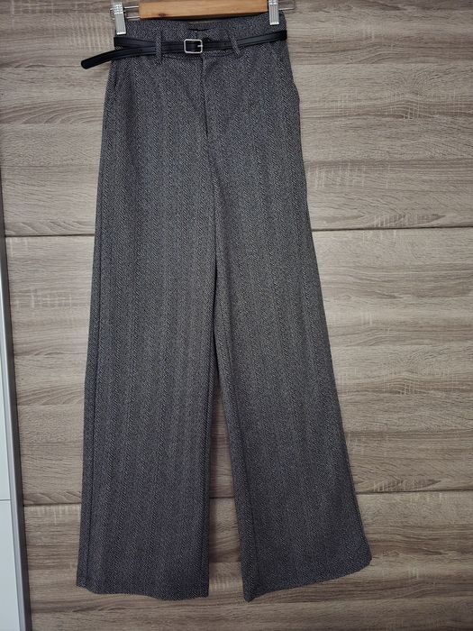 Широк зимен панталон с колан,сиво,черно