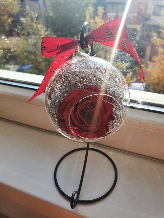 Glob criogenat cu trandafir si suport Craciun
