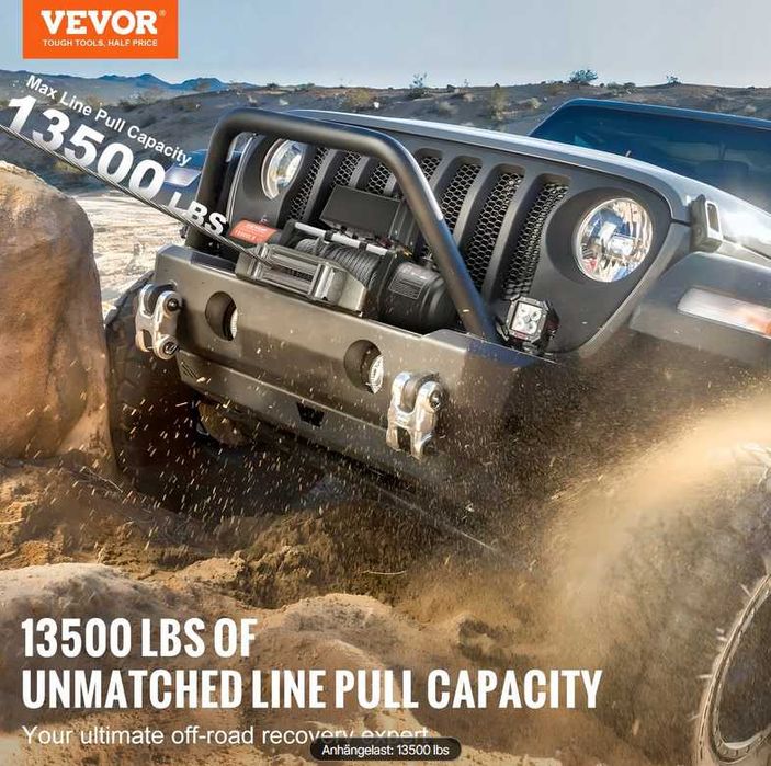 Troliu Auto 13.500 LBS 12V – Cablu Oțel, Wireless, Garanție Inclusă