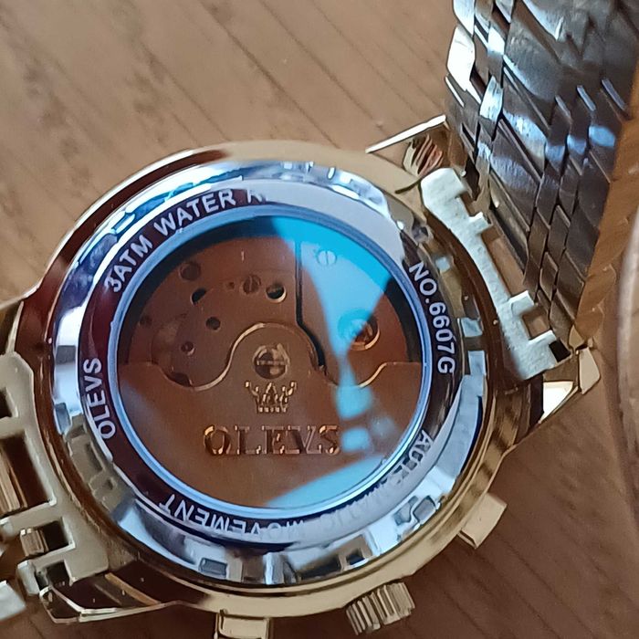 Olevs Автоматик Скелетон,HD Светещ, Календар, Мултифункционален,3 ATM