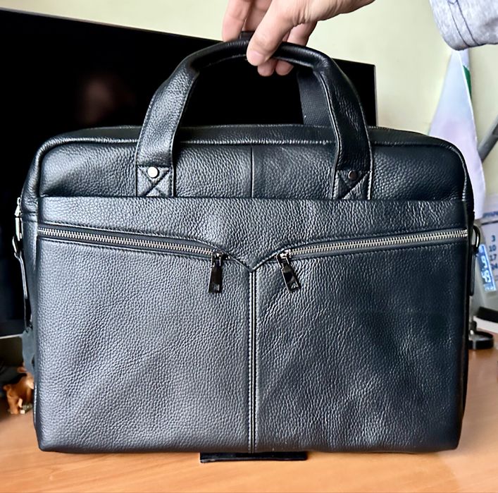 Мъжка луксозна офис чанта за лаптоп 15”/Бизнес куфарче от естест.кожа!