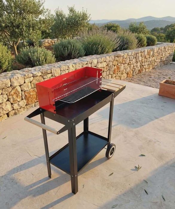 Барбекю на колела, емайлирана стомана, 4 степени + Подарък 3 прибора