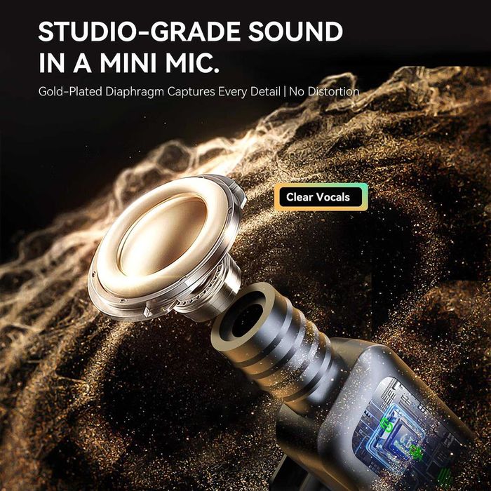 Безжичен микрофон брошка с LED дисплей – Shiny Black, 7 часа батерия