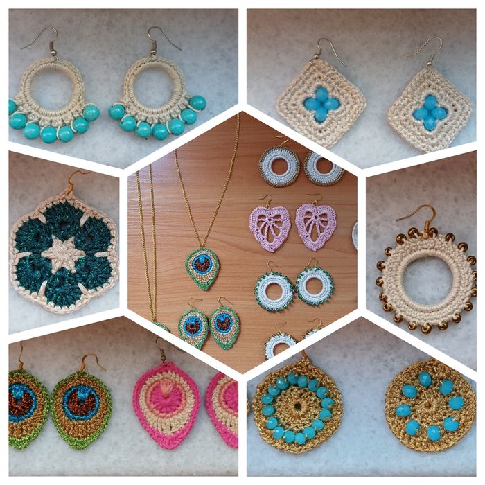 Плетени обеци,  колие пауново перо