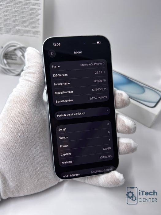 iPhone 15, 128GB, Blue, 100% батерия, КАТО НОВ, 2г. ГАРАНЦИЯ!