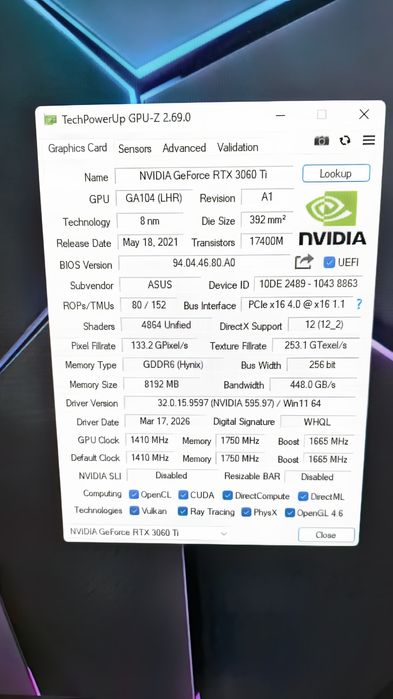 Видеокарта Asus RTX 3060 ti