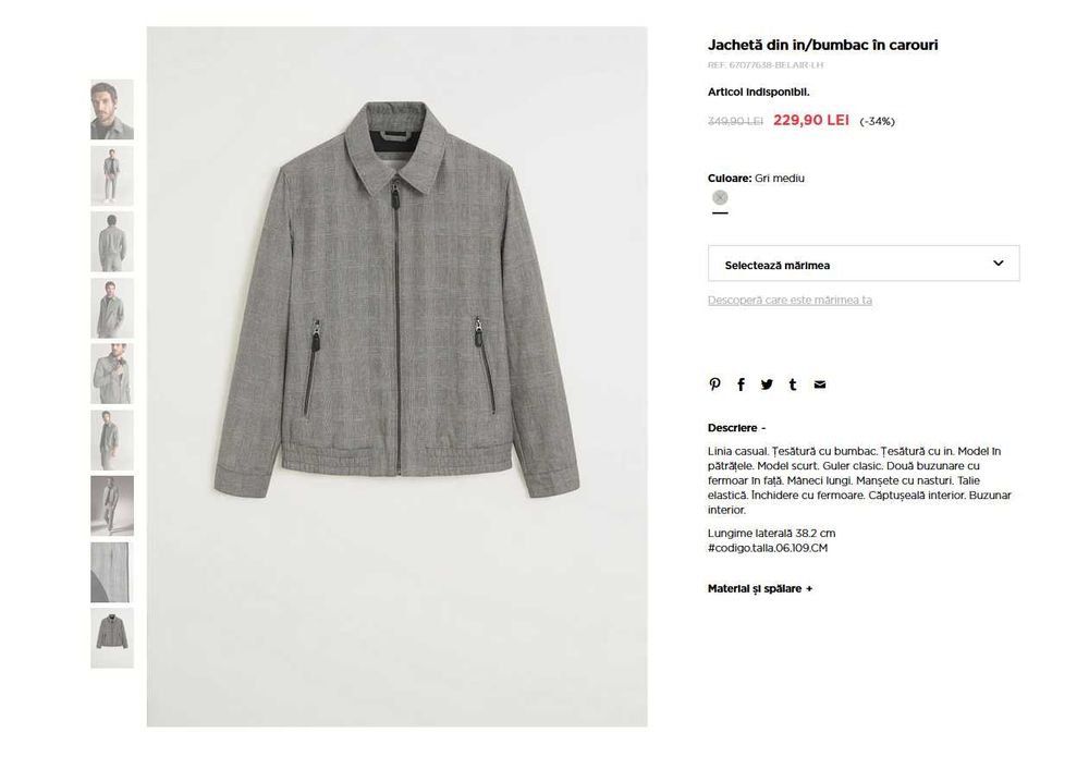 Jacheta din in/bumbac în carouri Geaca Bomber Marca Mango