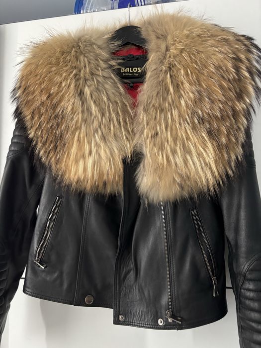 Кожено яке с яка от естествен косъм